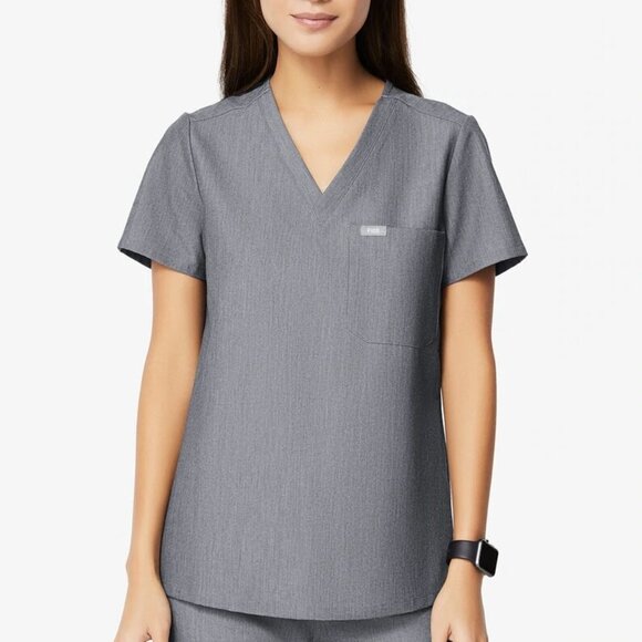 Figs Women's Catarina V-Neck Scrub Top in Grey Heather - Picture 1 of 9